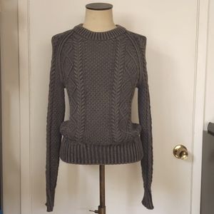 LL Bean Women's Heavy Cable Knit Sweater Grey